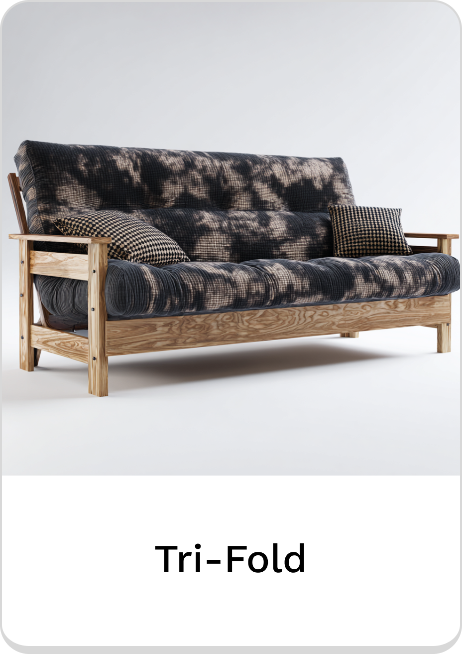 Stylish tri-fold sofa with a modern design and comfortable cushions.