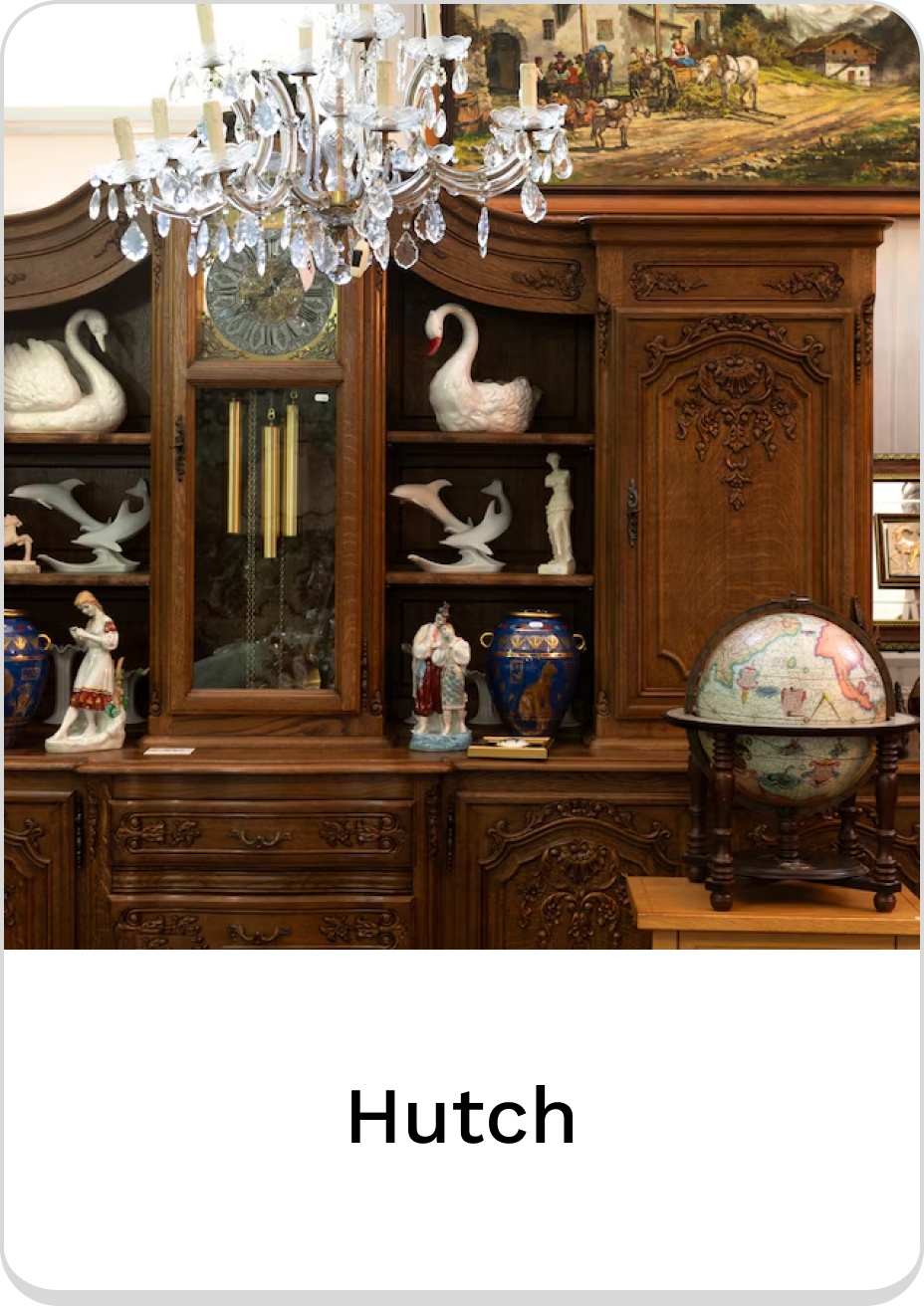 Elegant hutch with decorative items, perfect for showcasing your collectibles.