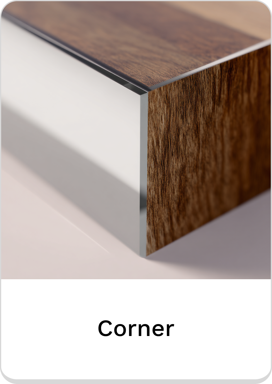 Sleek wooden corner detail featuring modern finish, perfect for furniture design.