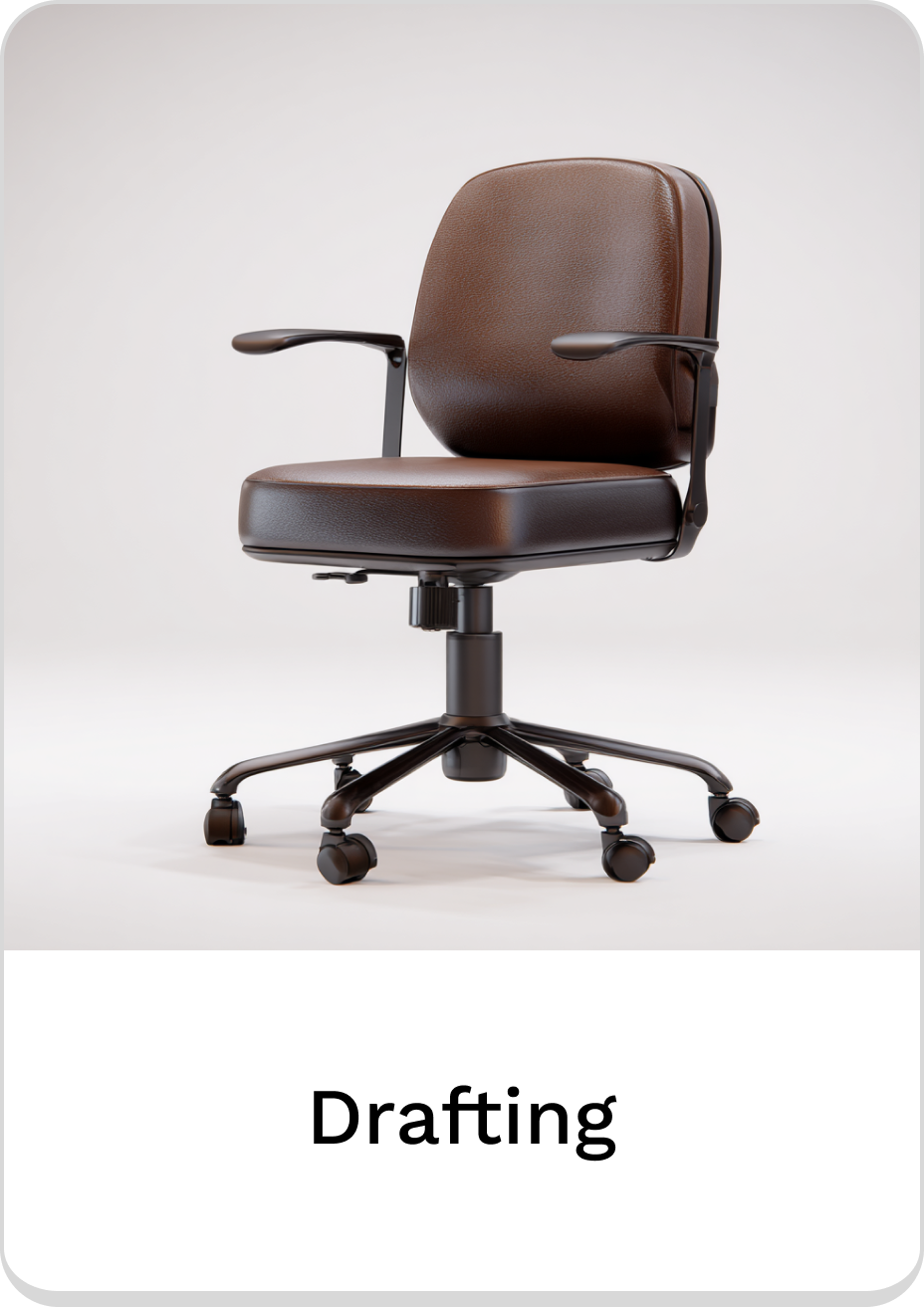 Ergonomic brown drafting chair with adjustable height and rolling wheels.