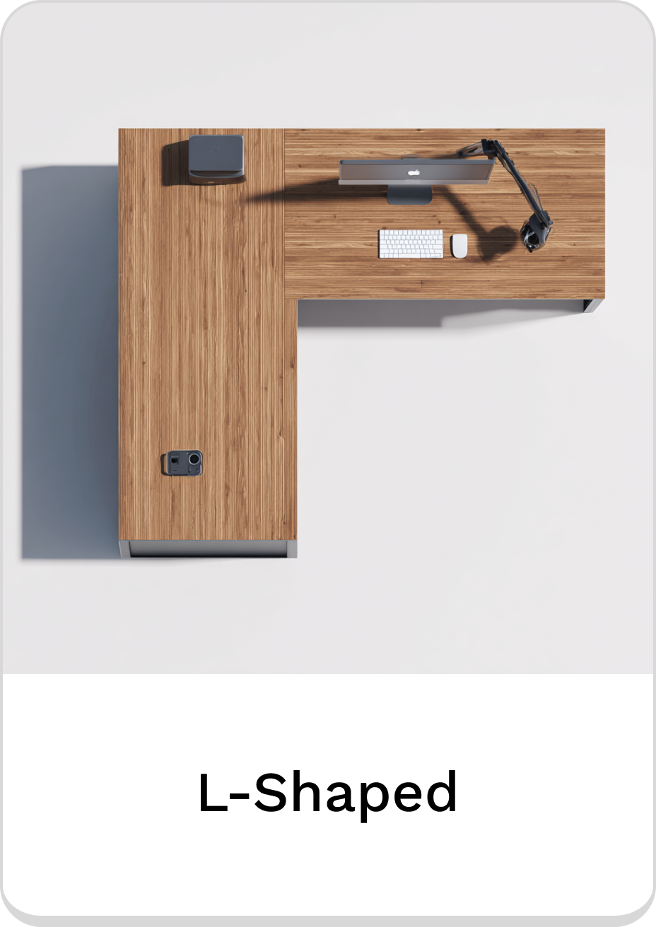 Stylish L-shaped desk with modern accessories for an organized workspace.