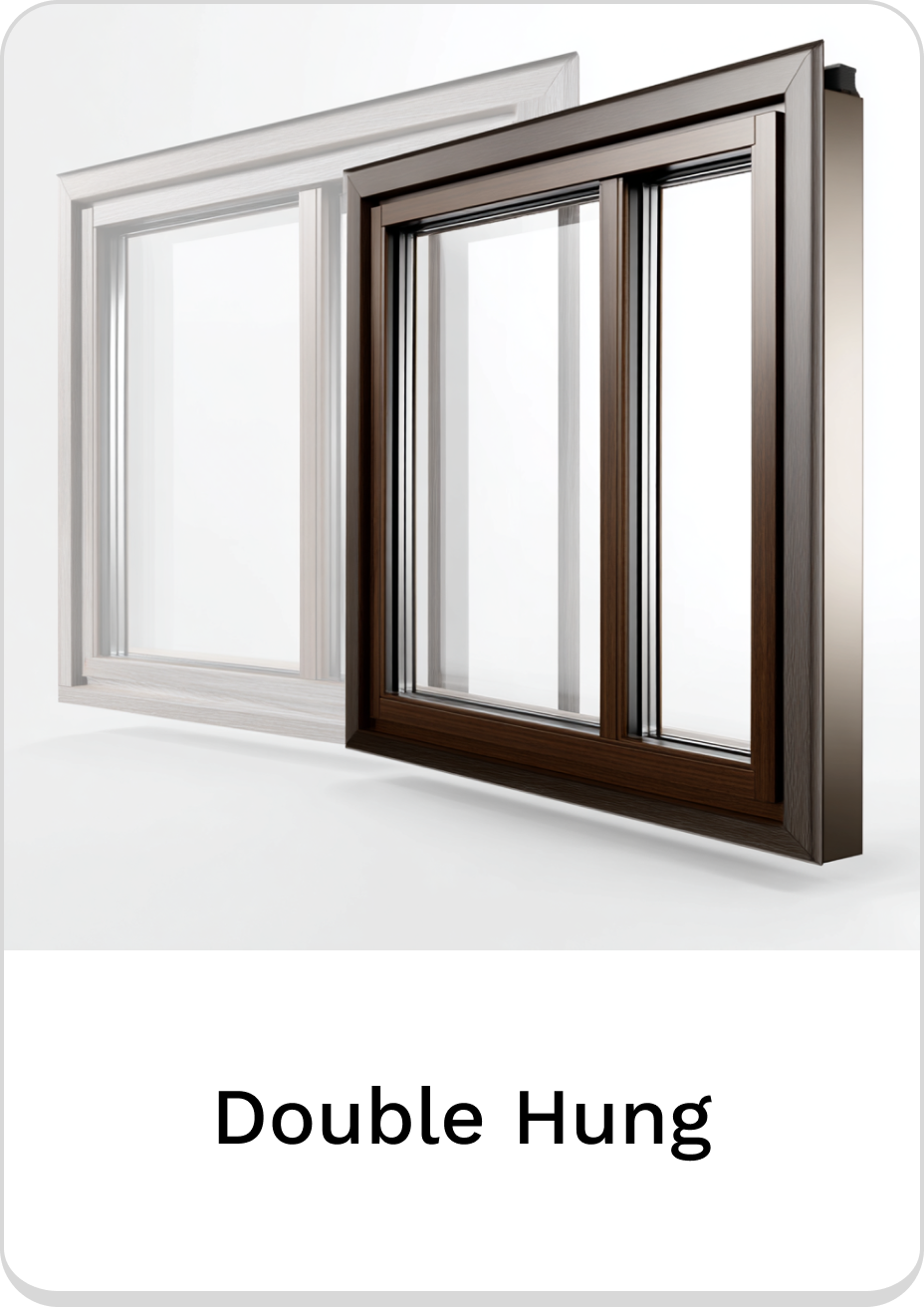 Modern double hung windows showcasing stylish designs in various colors.