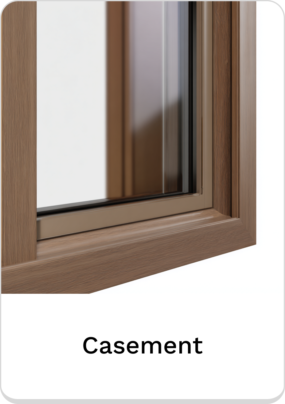Detail of a stylish casement window with wooden frame finish.
