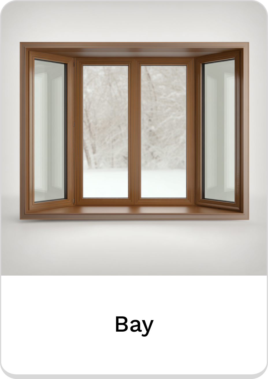 Stylish bay window with brown wooden frames, perfect for enhancing natural light.