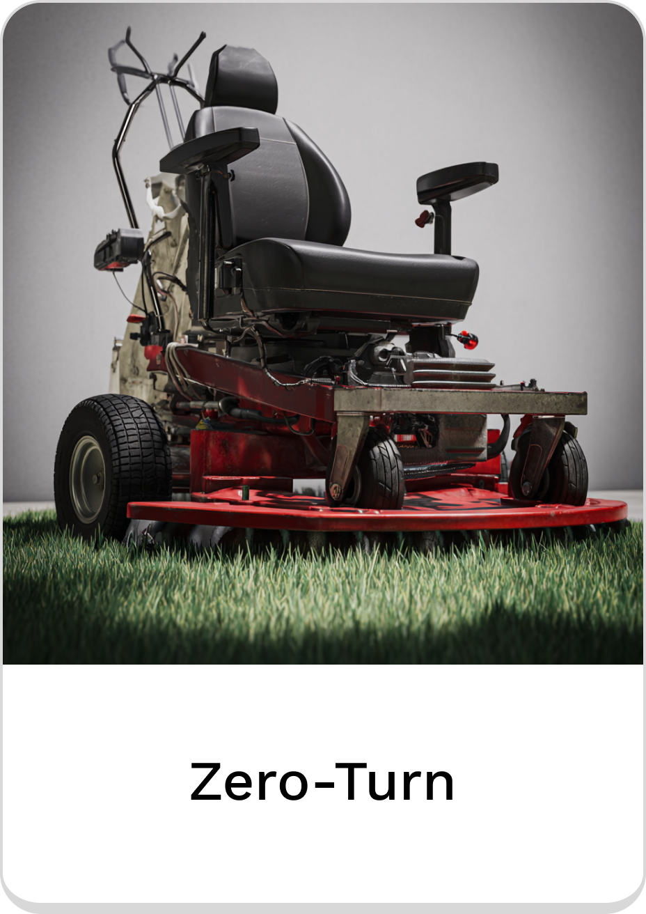 Zero-turn lawn mower with ergonomic seat and precision controls for easy maneuverability.