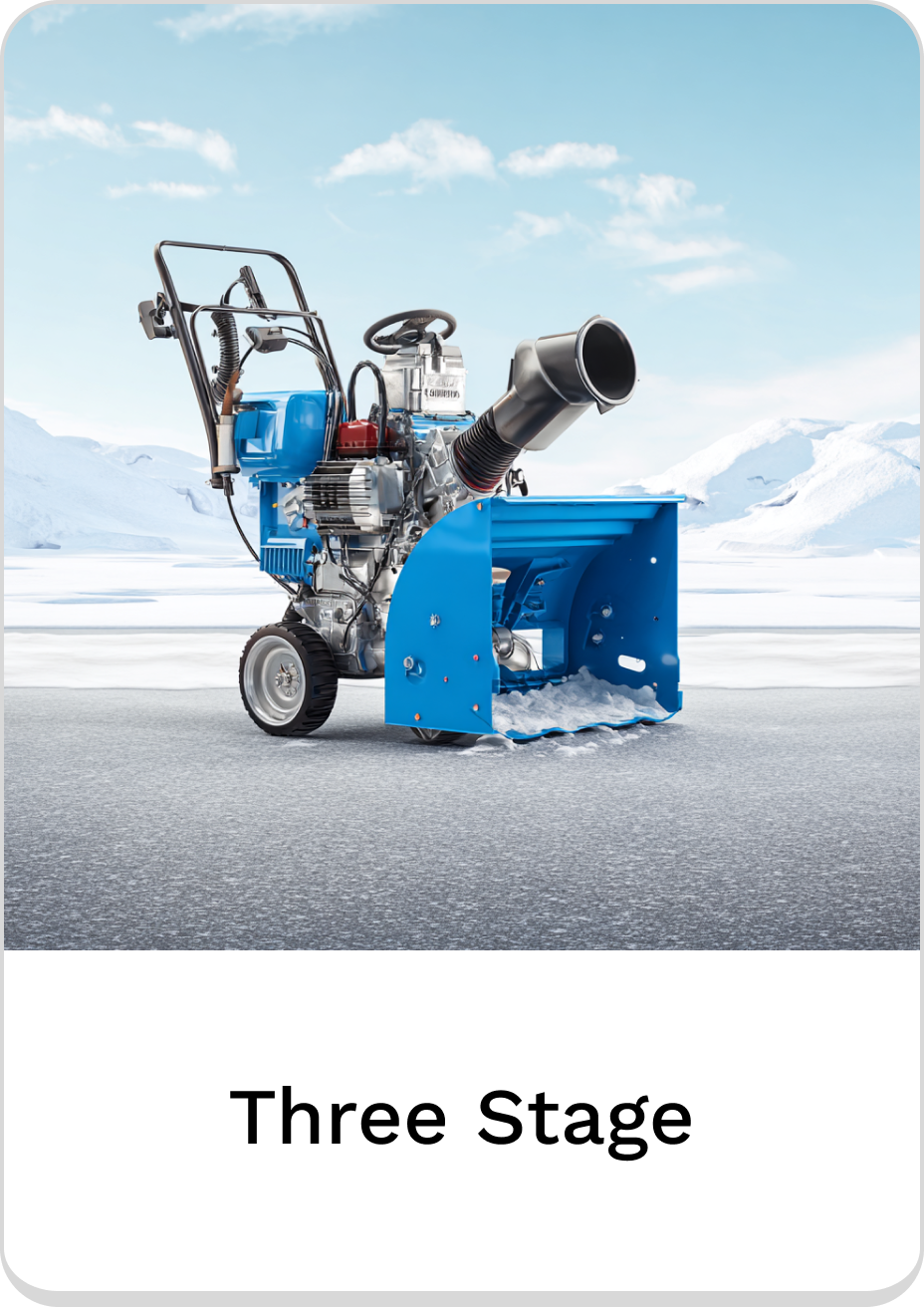 Three stage snow blower designed for efficient snow removal in winter conditions.