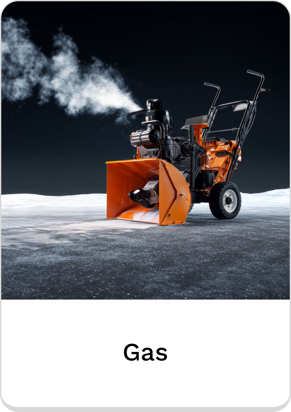 Gas snow blower clearing snow in a winter landscape. Perfect for outdoor maintenance.