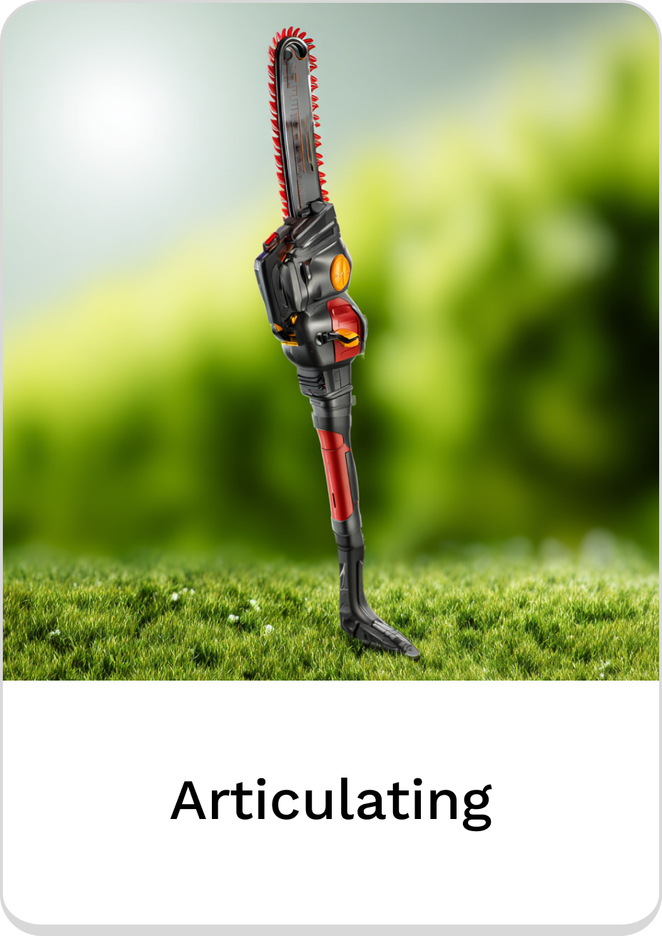 Articulating hedge trimmer designed for precision gardening and landscaping tasks.