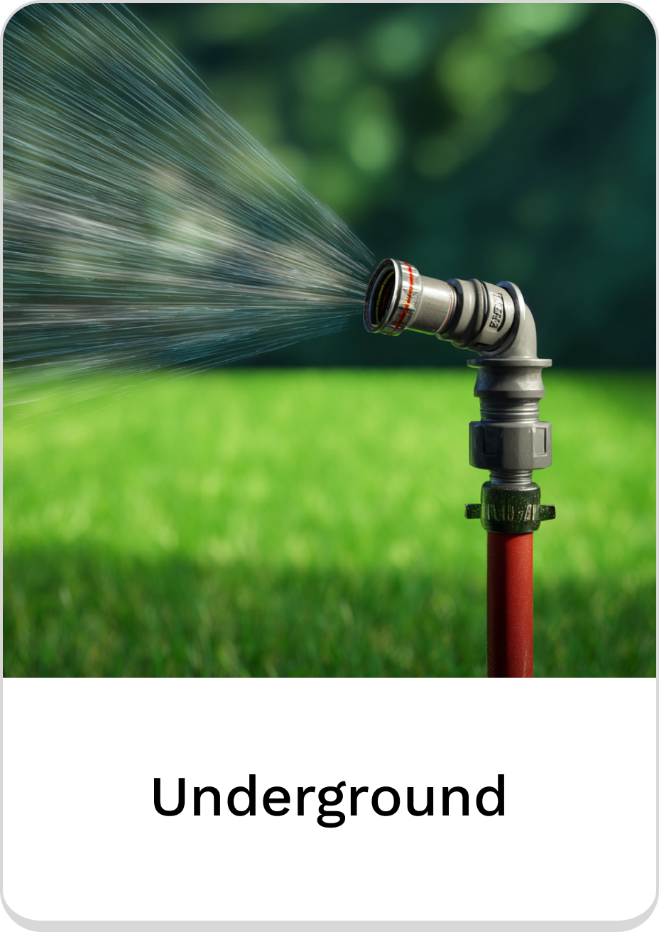 High-quality underground irrigation system spraying water onto lush green grass.