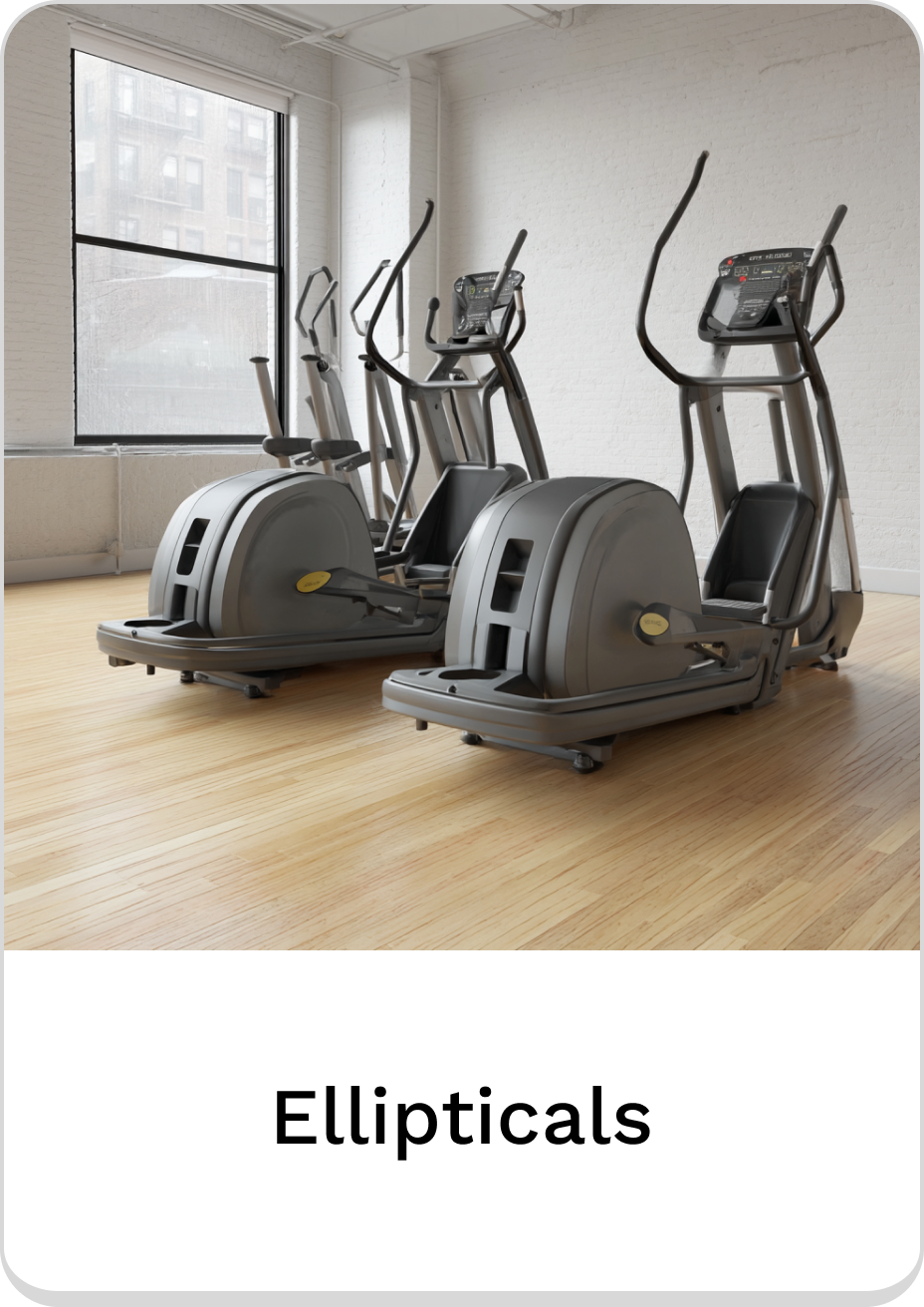 Modern ellipticals in a spacious gym with wooden flooring and natural light.