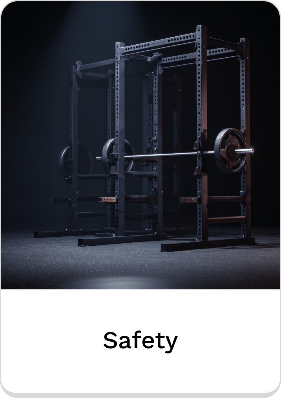 Heavy-duty safety racks for secure weightlifting in your home gym.