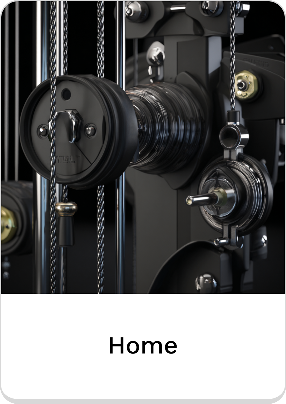 Close-up of home gym pulley system for effective strength training.