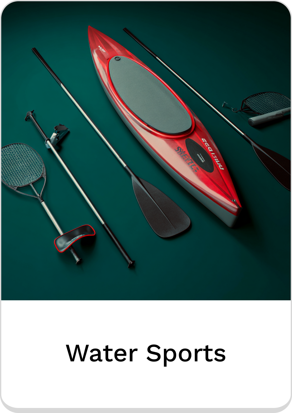 Red kayak and paddles for exciting water sports adventures.