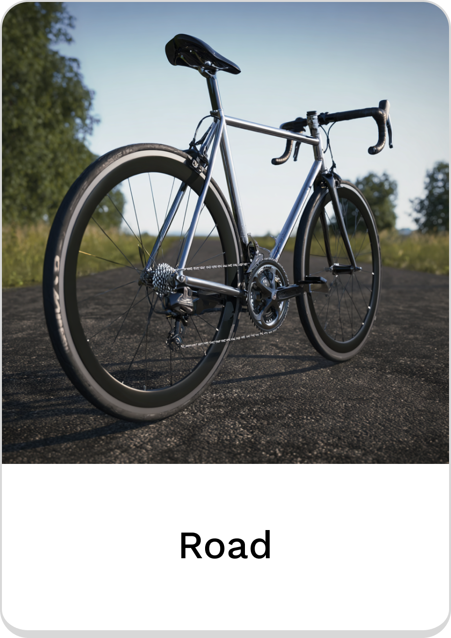 High-performance road bike displayed on a scenic asphalt path.