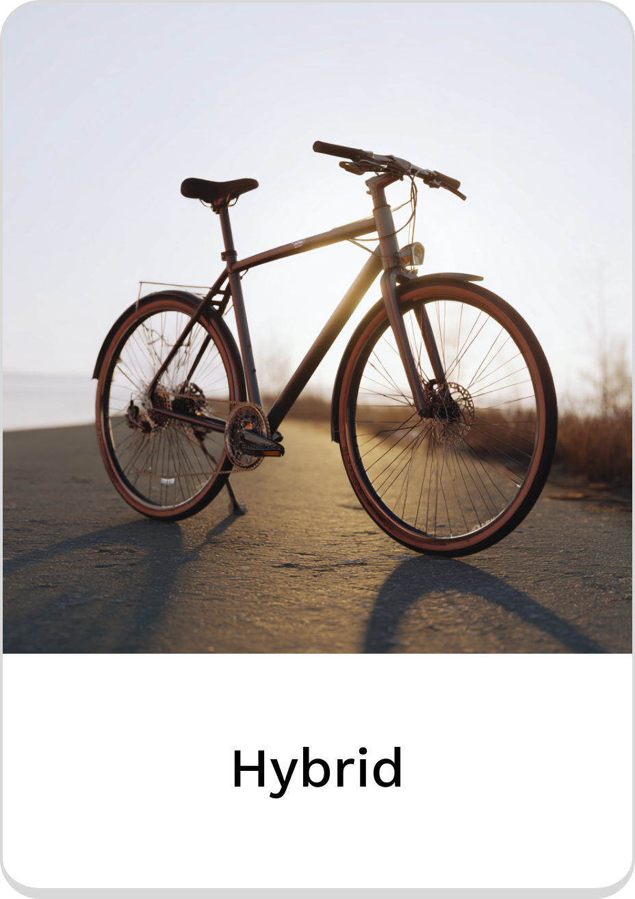 Stylish hybrid bike on a sunny path, perfect for versatile riding adventures.