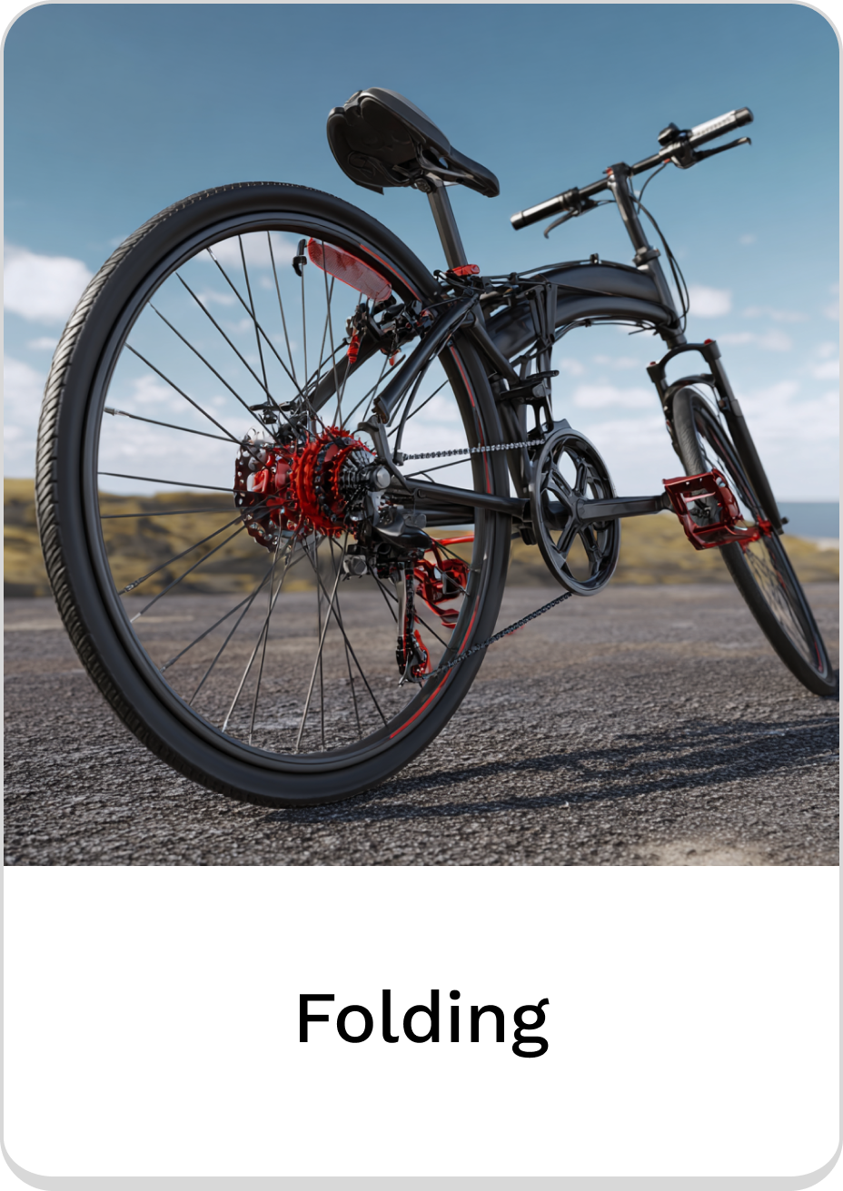Stylish folding bike with red accents, perfect for urban commuting and travel.
