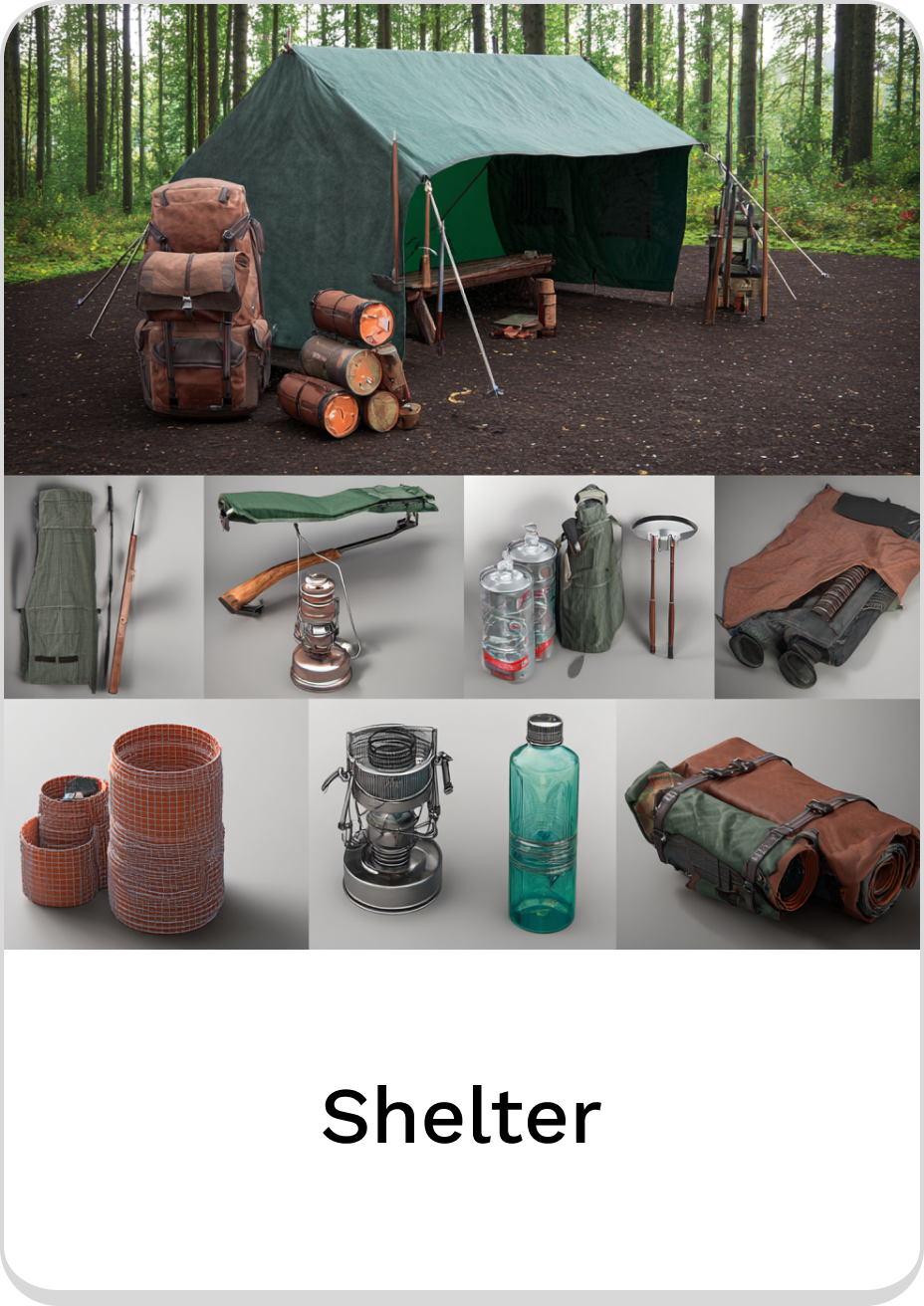 Camping shelter essentials including tents, backpacks, and outdoor gear for adventurers.