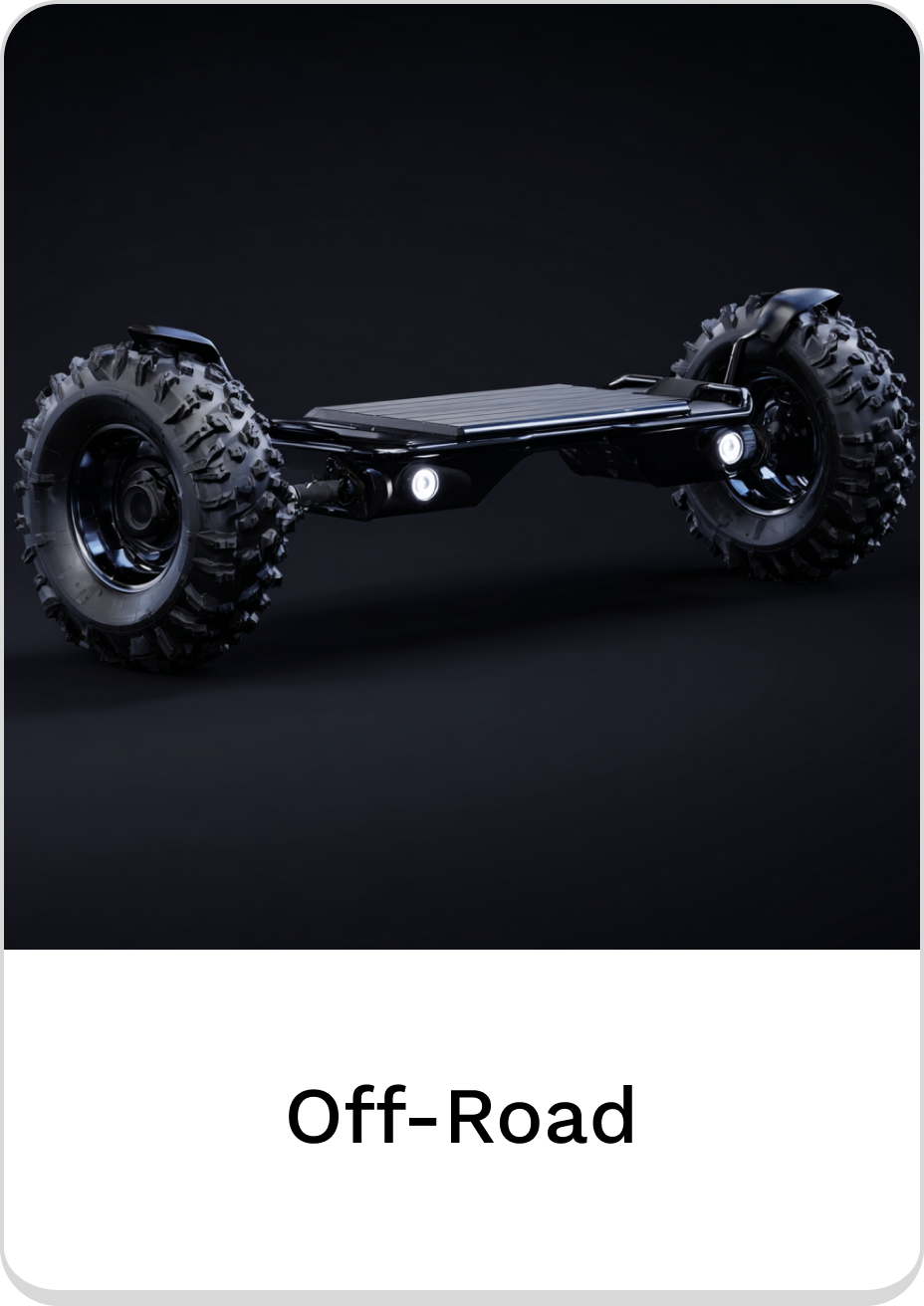 Durable off-road electric skateboard with rugged tires and powerful build.