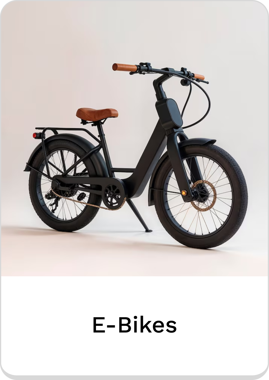 Stylish black e-bike with brown seat, perfect for city commuting.