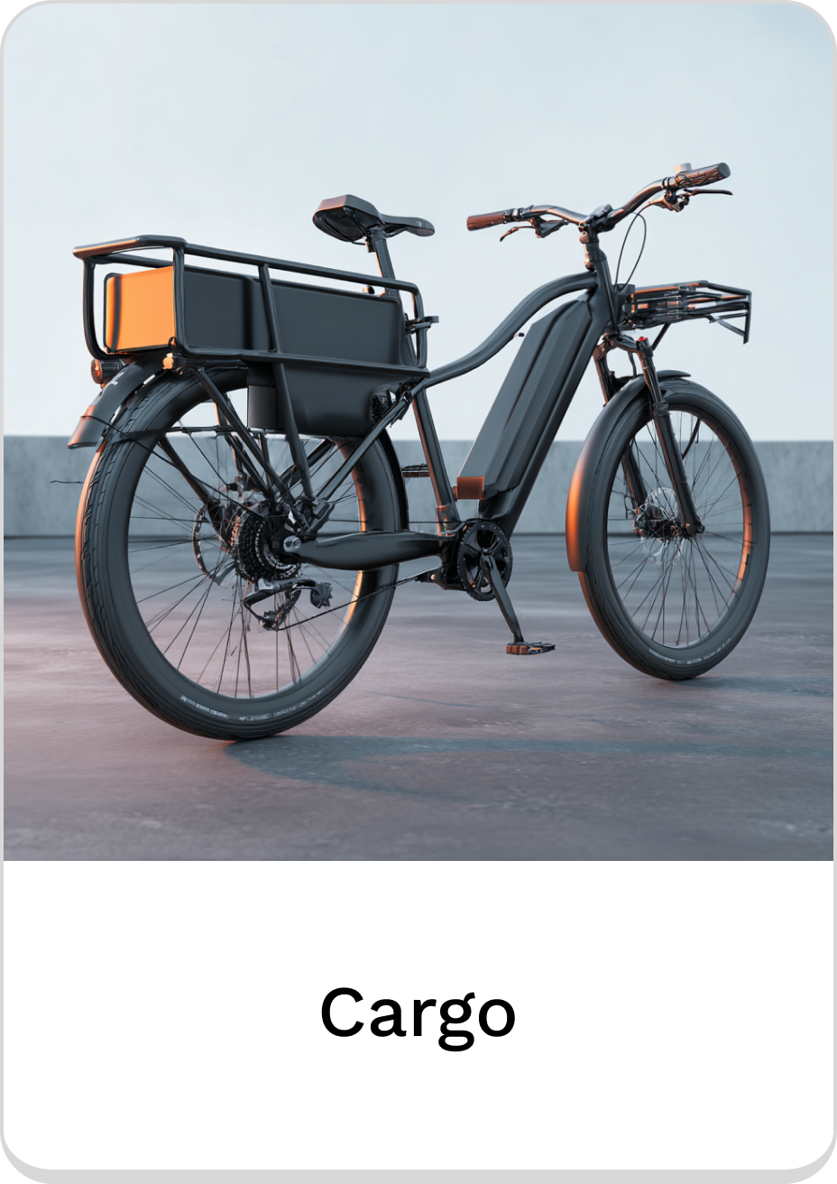 Stylish cargo bike with sleek design and practical storage options.