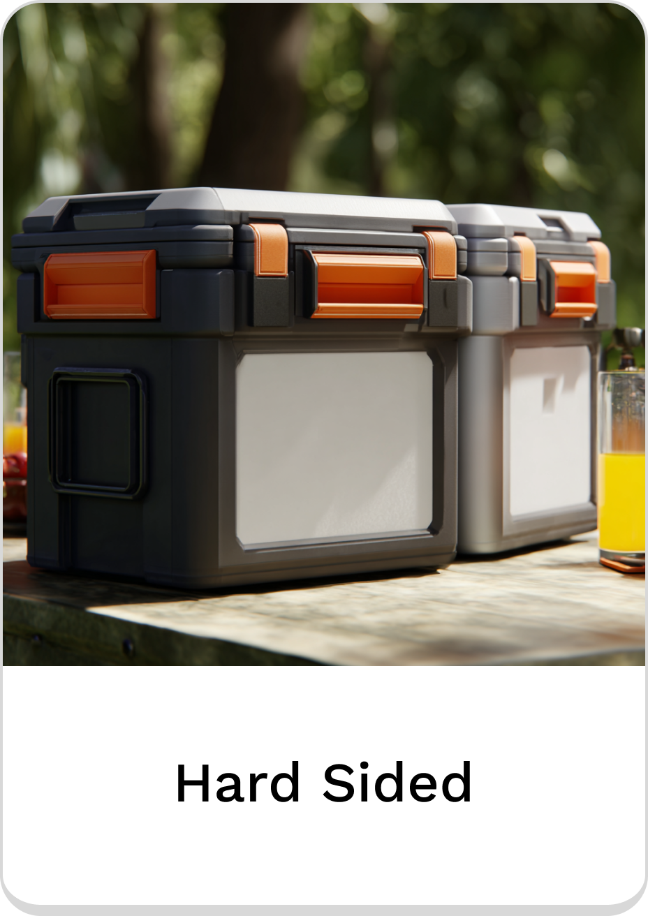 Durable hard-sided coolers for outdoor adventures and picnics.