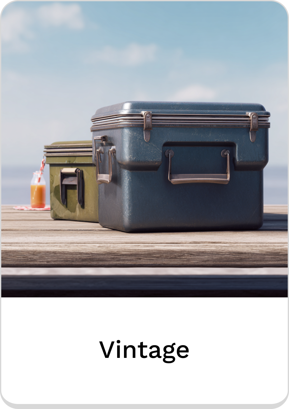 Two vintage coolers on a wooden table, perfect for stylish outdoor adventures.