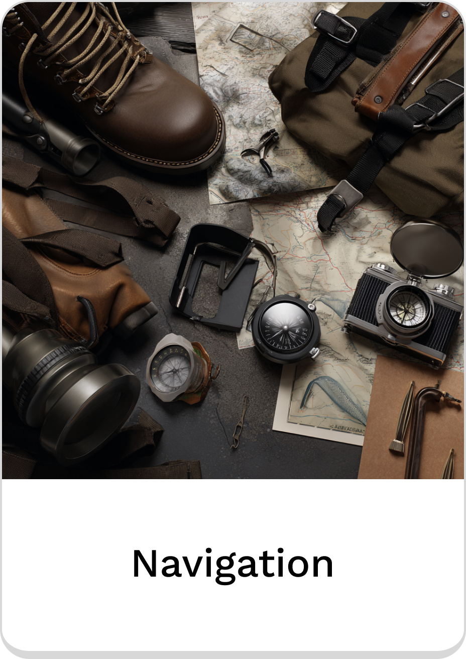 Essential navigation tools and gear for outdoor adventures and exploration.