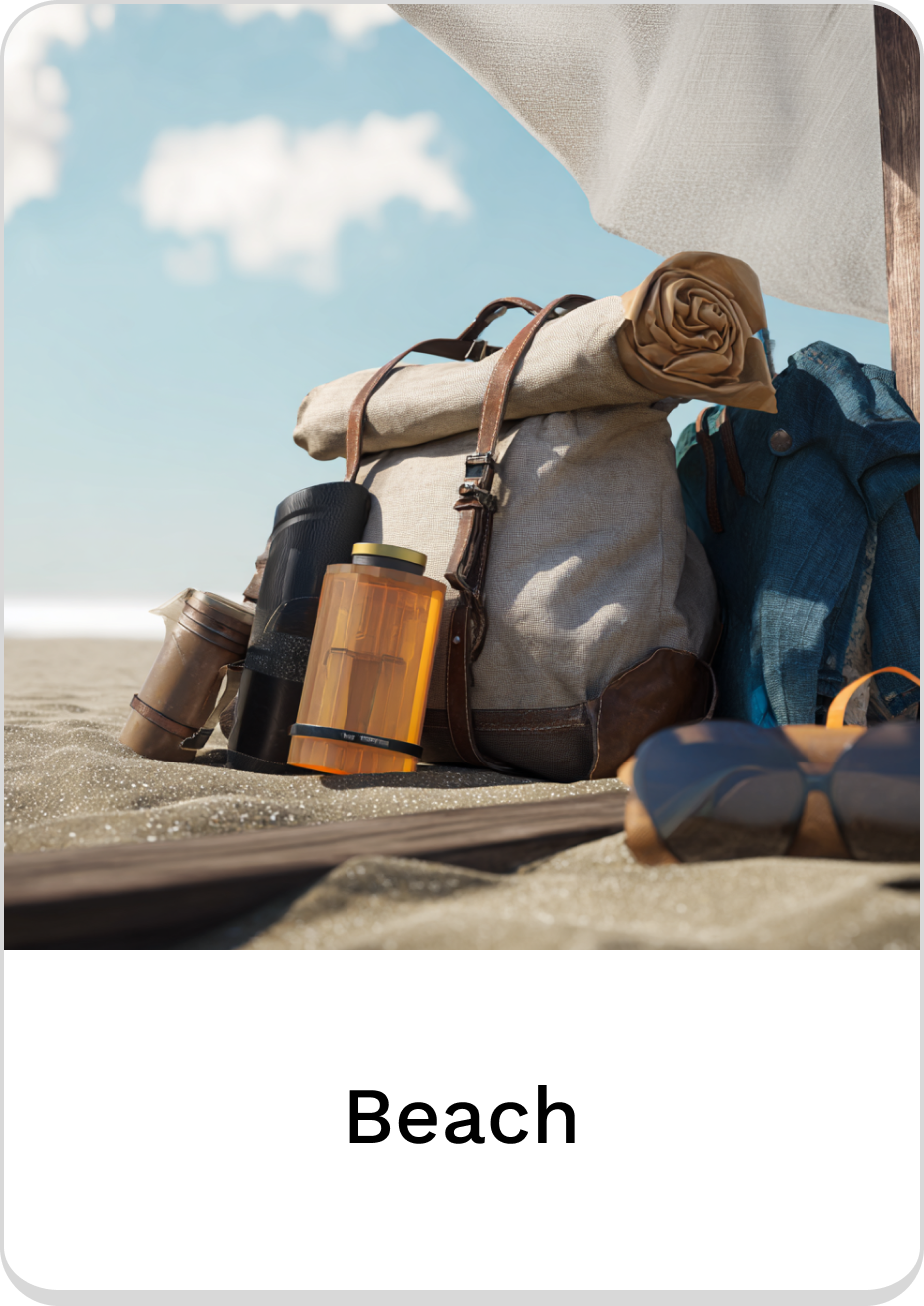 Stylish beach backpack with accessories for a perfect day by the shore.