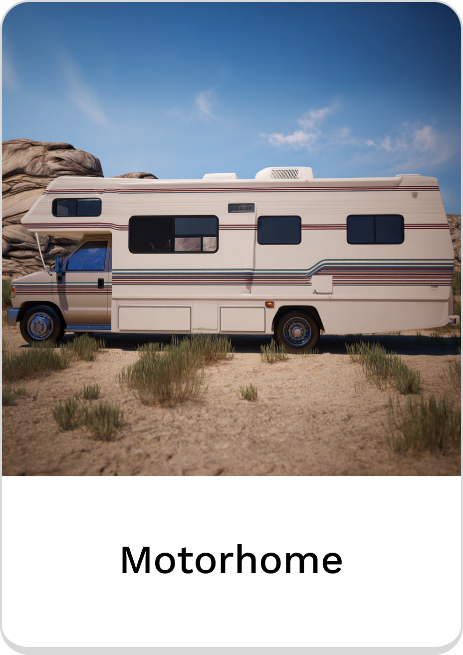 Classic motorhome parked in desert landscape, ideal for adventurous road trips.