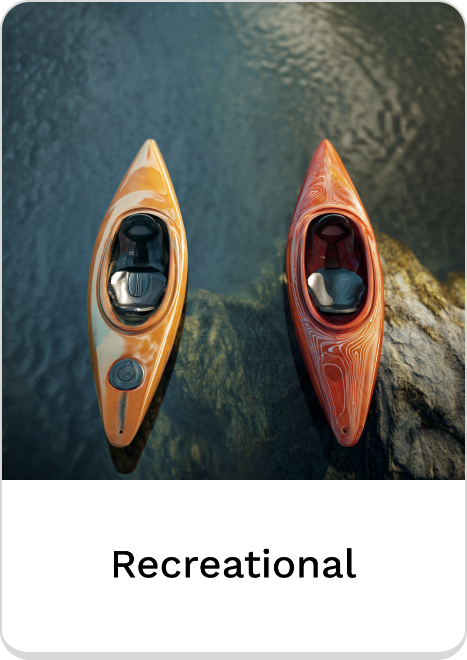 Two vibrant recreational kayaks floating on calm water, ready for adventure.
