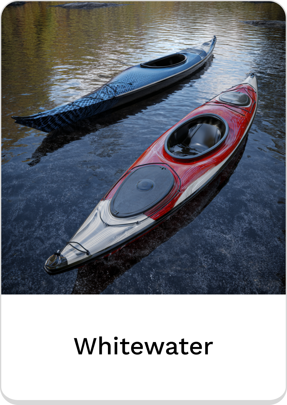 Two sleek kayaks designed for whitewater adventures on calm waters.
