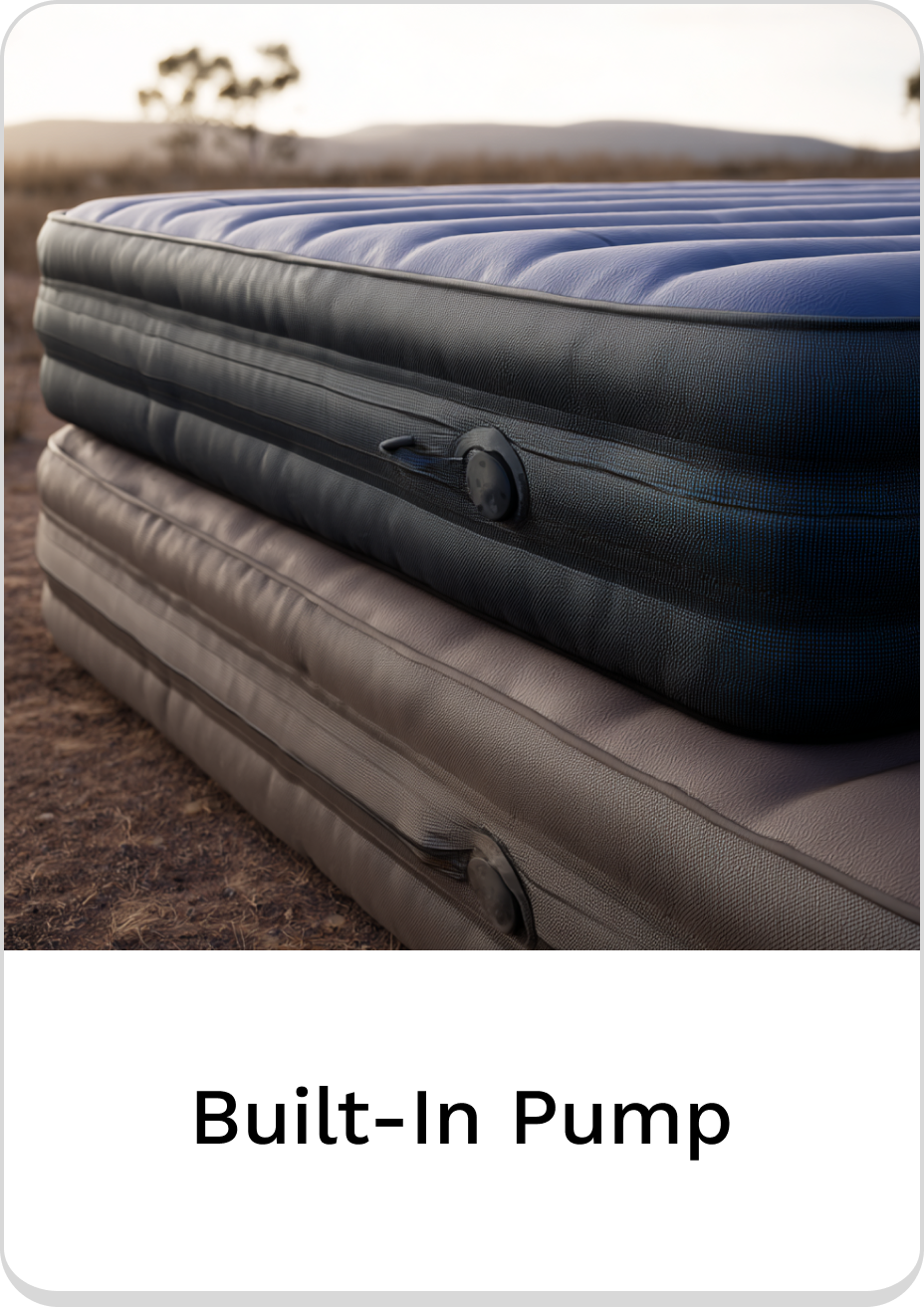 Air mattress with built-in pump, ideal for camping and outdoor adventures.