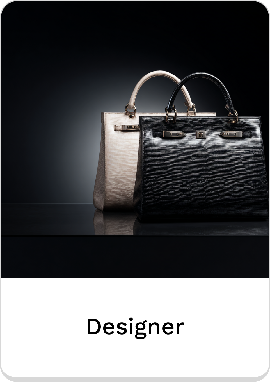 Elegant designer handbags in black and beige, showcasing luxury and style.