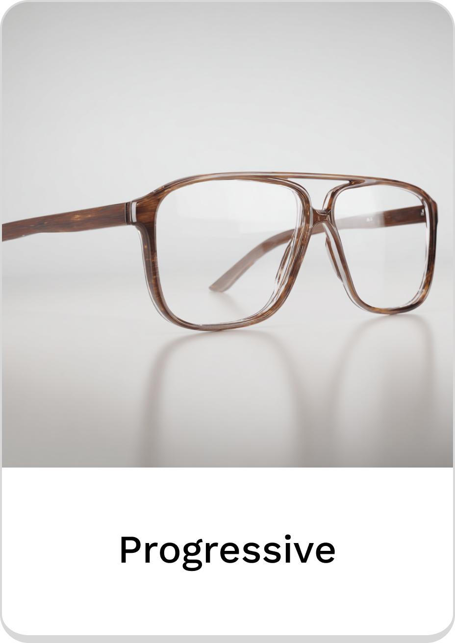 Stylish progressive glasses with a modern design in a brown tortoiseshell finish.