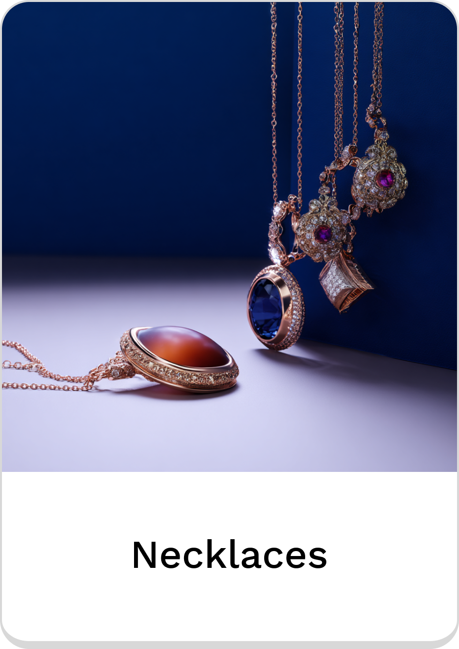 Elegant collection of stunning necklaces on a vibrant blue background.