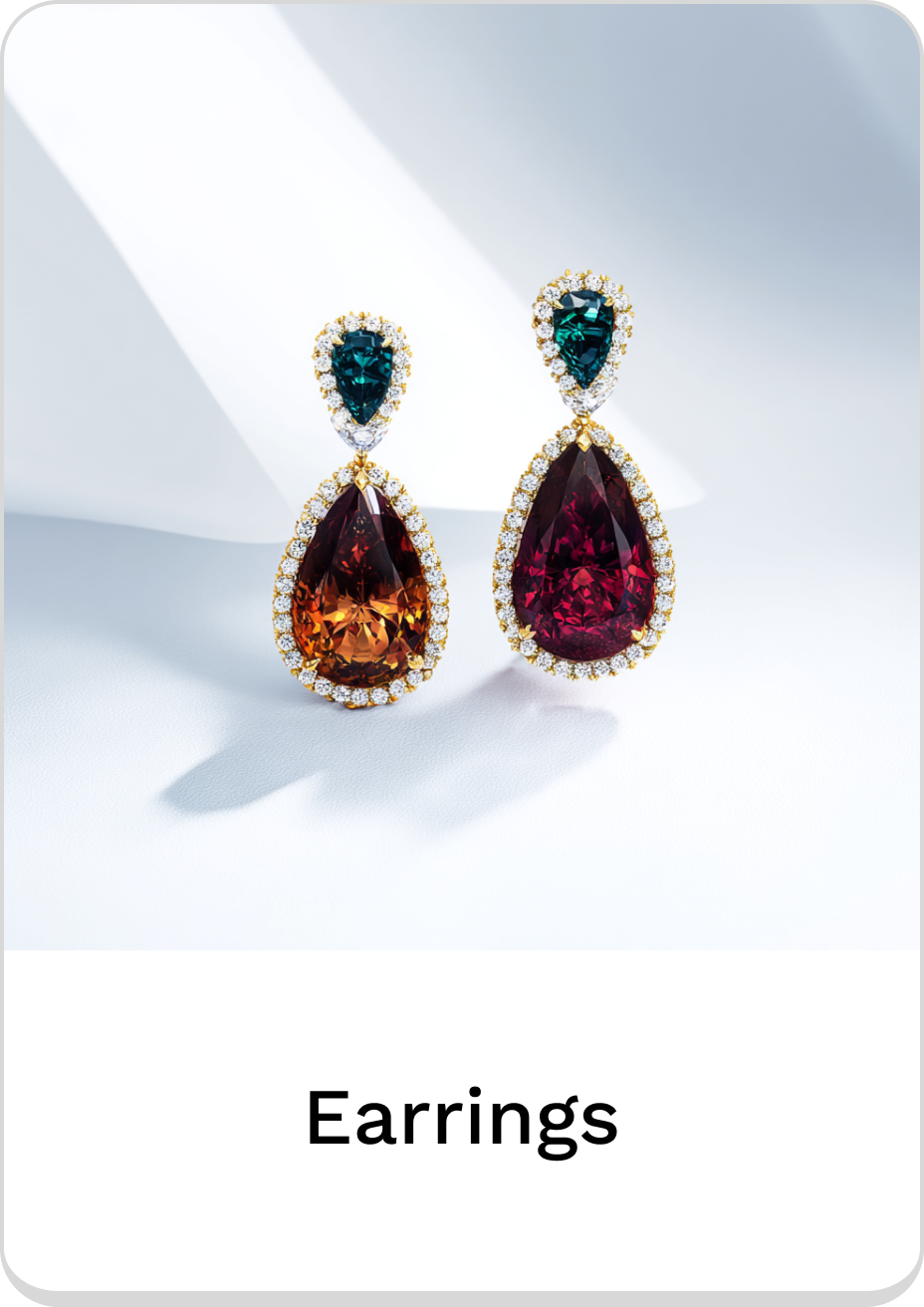 Elegant gemstone earrings featuring colorful teardrop designs and sparkling accents.
