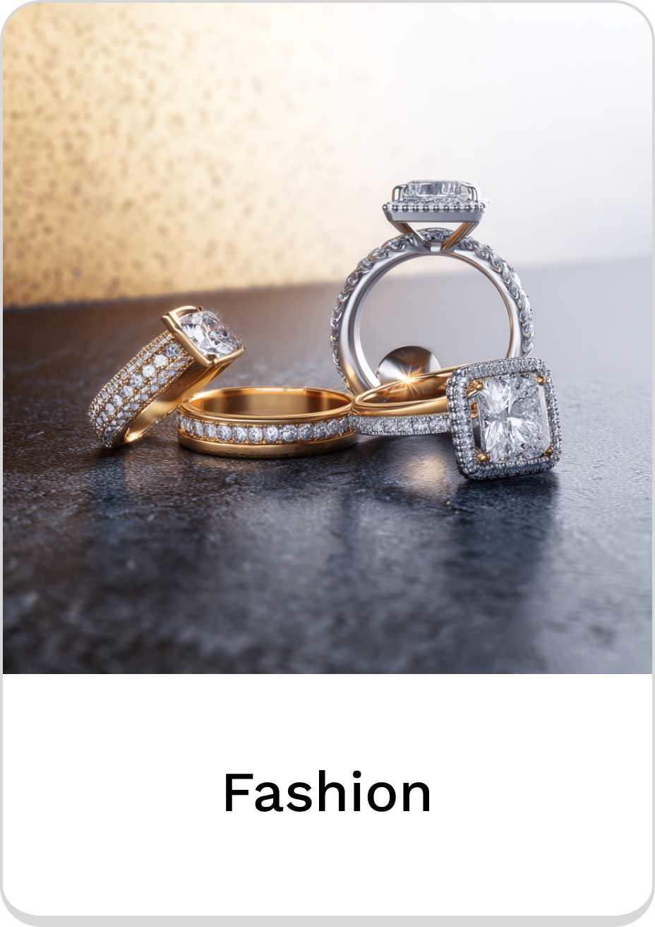 Elegant fashion rings featuring intricate designs and sparkling gemstones.