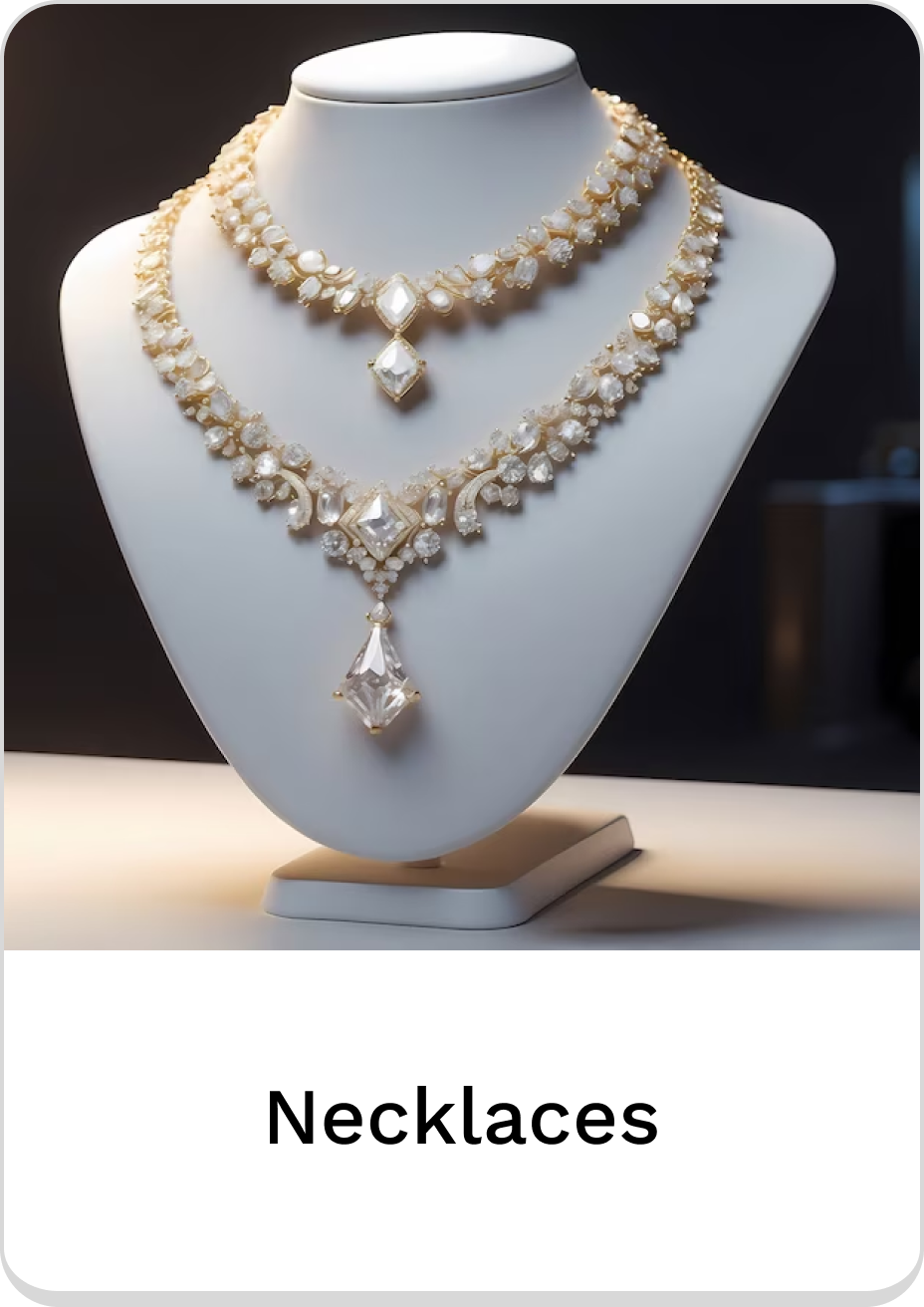 Elegant pearl and crystal necklaces displayed on a jewelry stand.