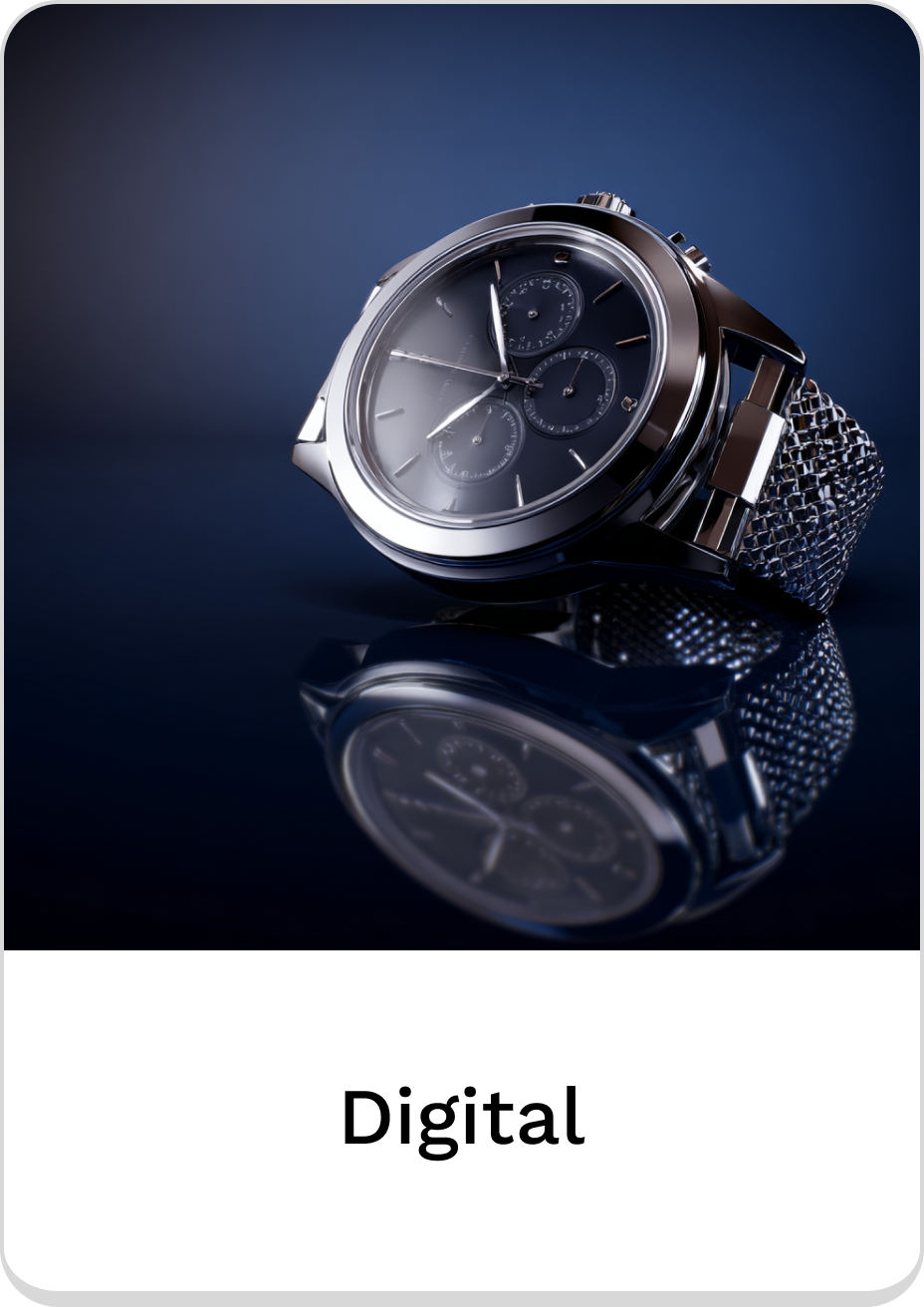 Sleek digital watch with a mesh band, reflecting elegance and modern style.