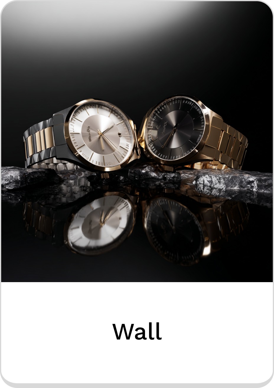 Elegant wall watches in gold and black, reflecting style and sophistication.