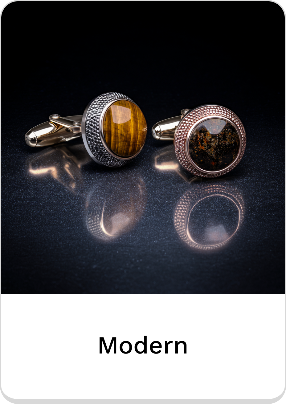 Modern cufflinks featuring unique stone designs for sophisticated style.