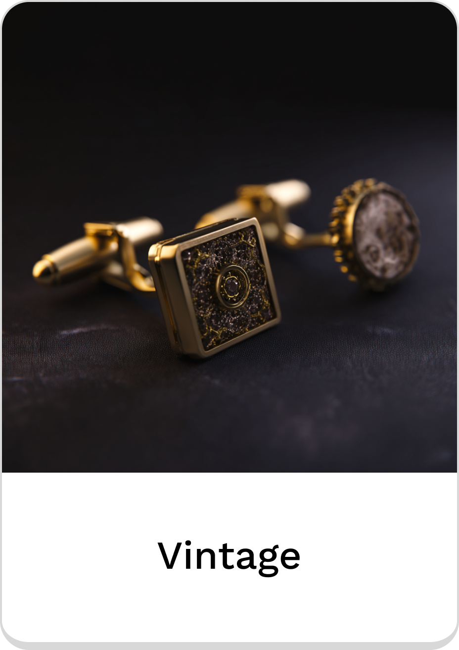 Elegant vintage cufflinks in gold with unique designs, perfect for formal occasions.