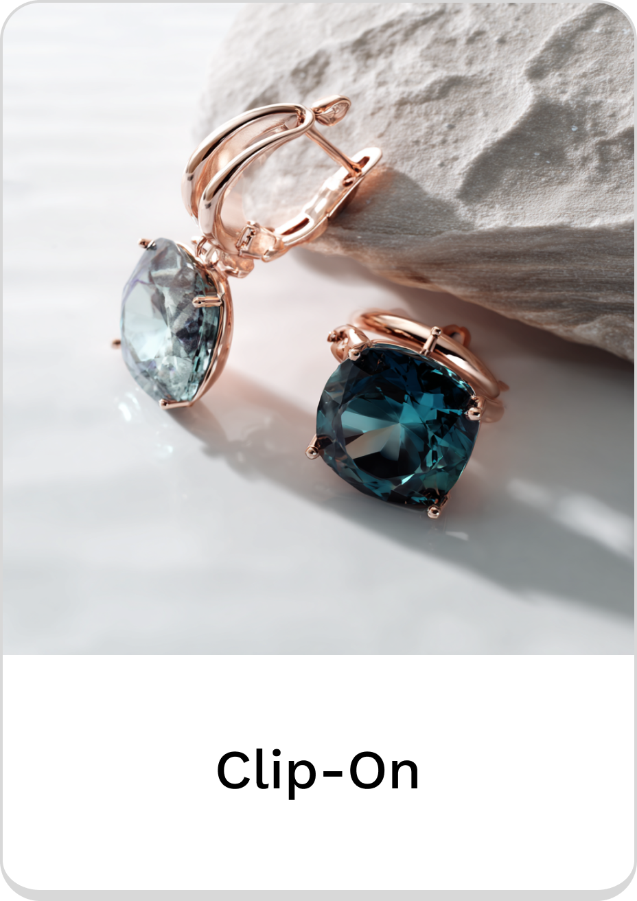 Elegant clip-on earrings featuring sparkling green and blue gemstones in rose gold.