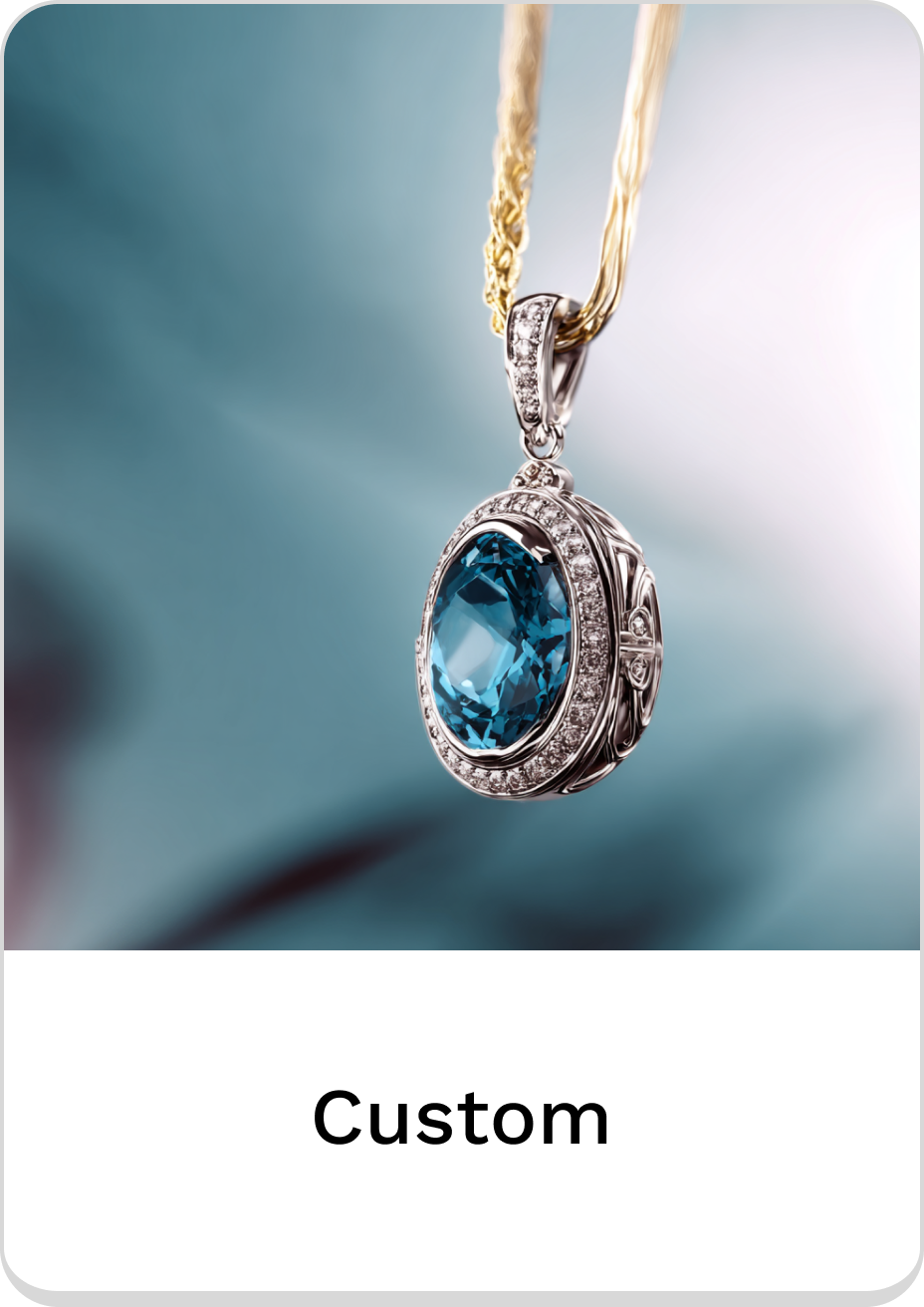 Custom pendant featuring a stunning blue gemstone and intricate detailing.