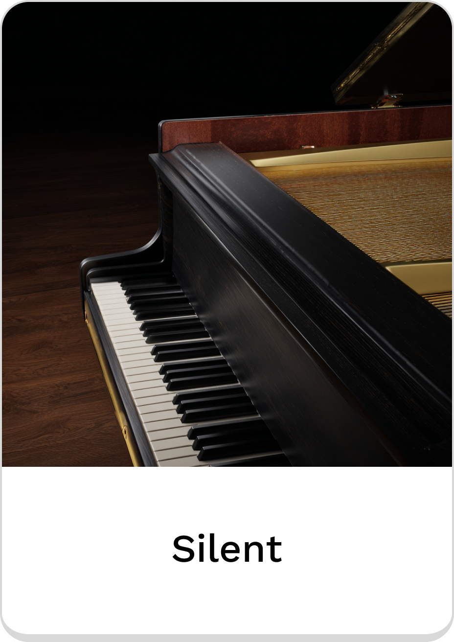 Elegant silent piano highlighting its sleek design and premium craftsmanship.