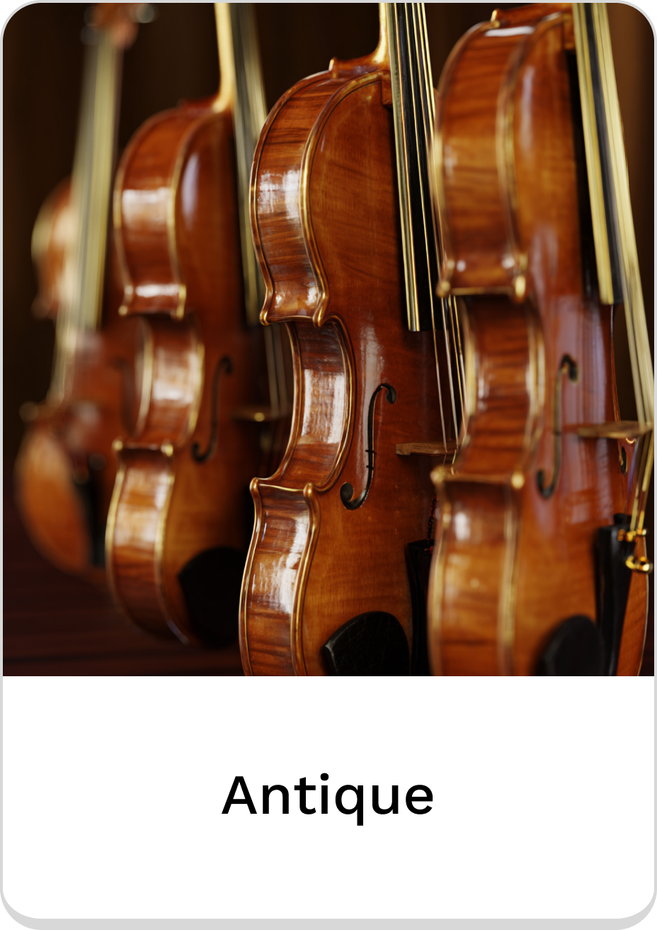 Collection of exquisite antique violins showcasing fine craftsmanship and detail.