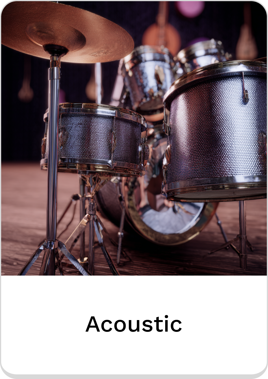 Shiny acoustic drum set with cymbals, perfect for music enthusiasts and bands.