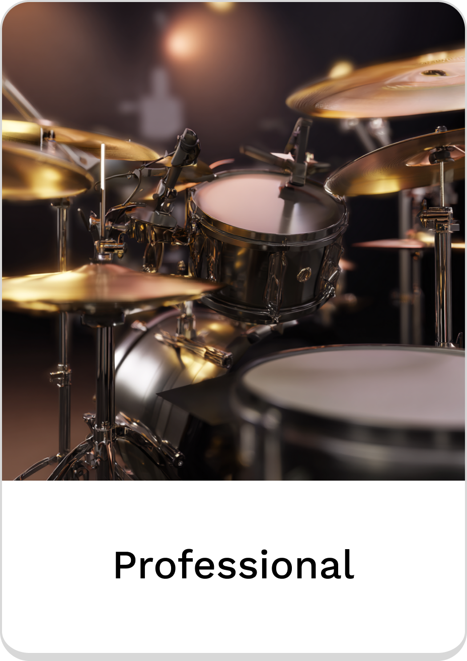 Professional drum set showcased in a vibrant music studio setting.