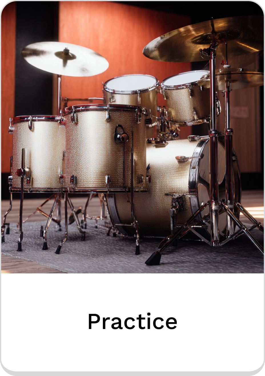 Gold drum set perfect for practice in a music studio setting.
