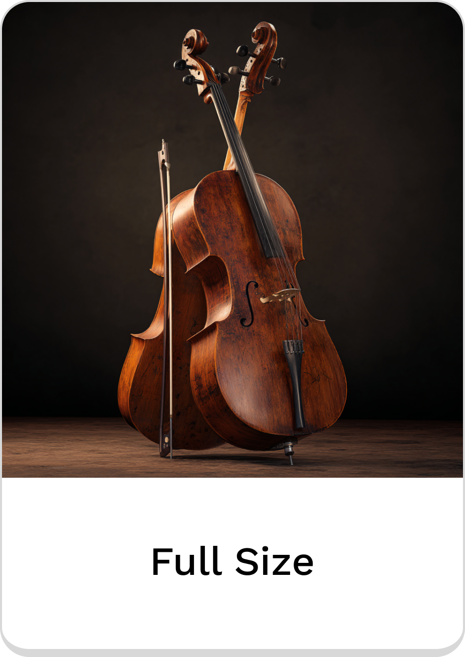 Full size cello showcasing premium craftsmanship and rich wooden tones.